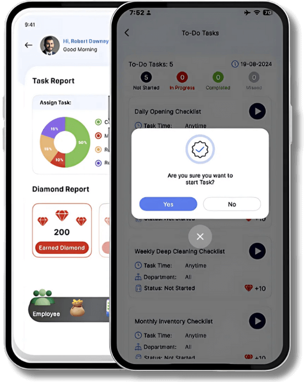 E-Tasks mobile app interface for staff