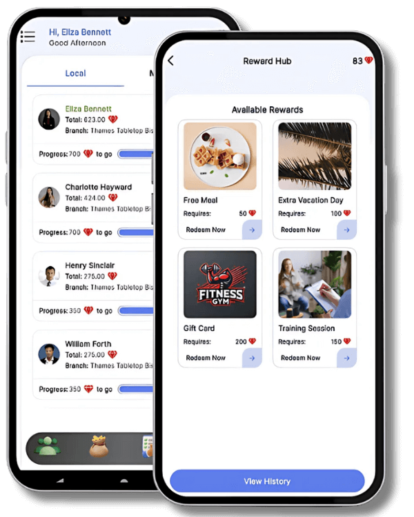 Reward Hub interface showing employee rewards